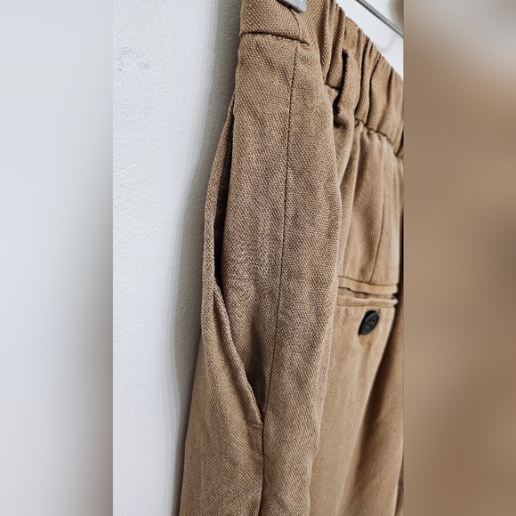 Zara Womens Tapered Pleated Ankle Pants Medium Beige Elastic High Waist - Picture 6 of 9